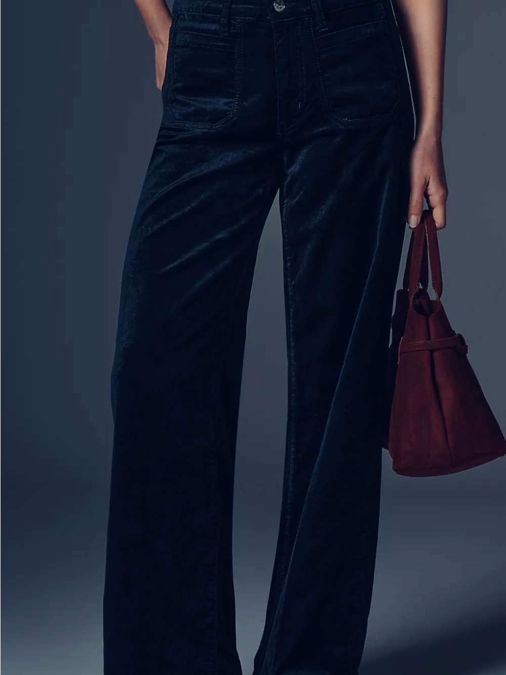 Frame Le Slim Palazzo Deep Navy Velvet Pants Wide -Leg High Rise size 26